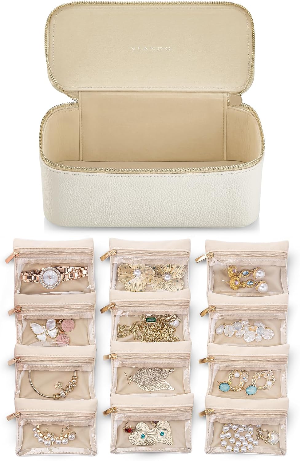 Vlando Travel Jewellery Organiser,PU Leather Jewellery Box with 12 Velvet Jewell...