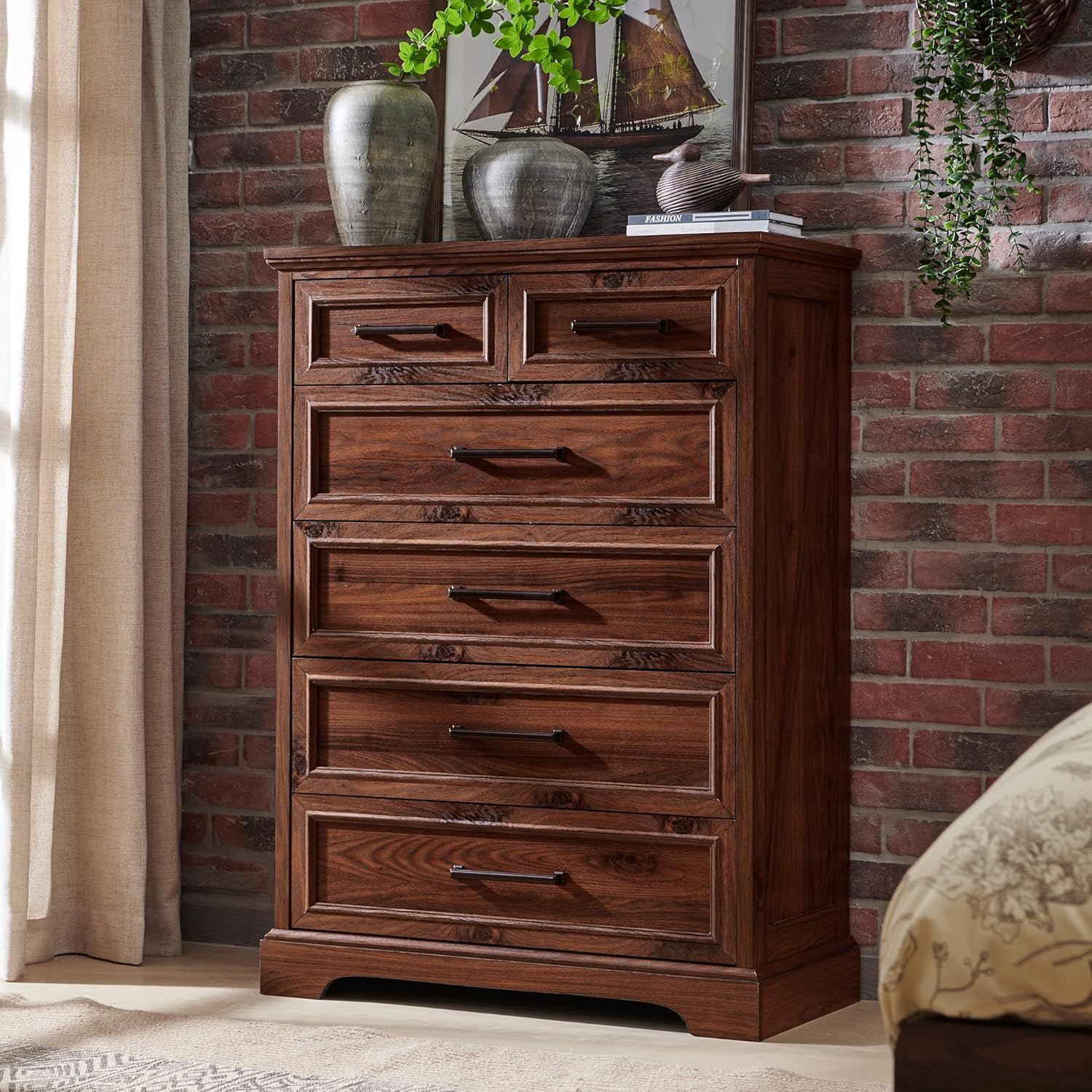 6 Drawer Dresser, Farmhouse Chest of Drawers for Bedroom, 44" Tall Kids Dresser...