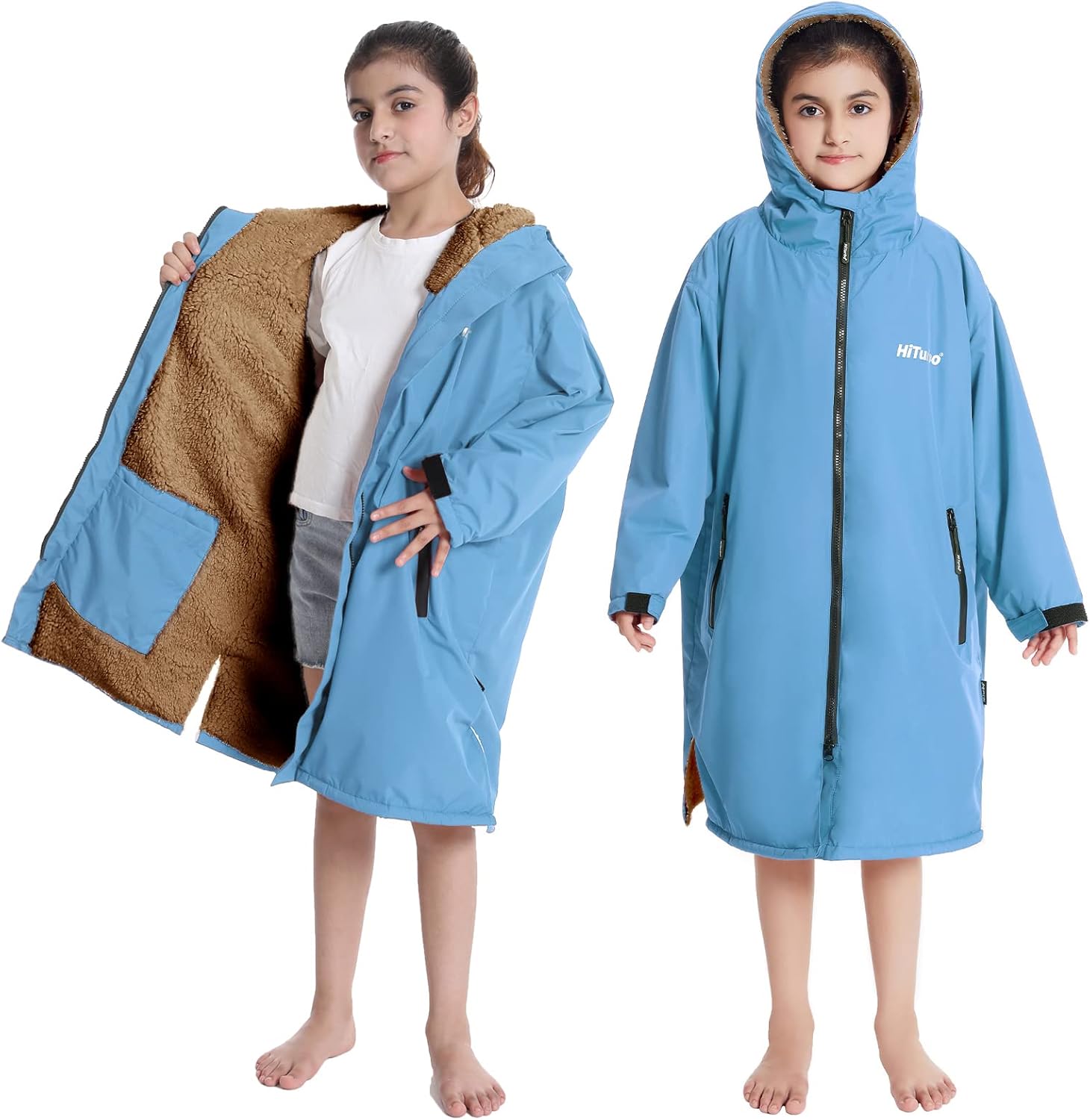 Hiturbo Warm Kids Swim Parka: Waterproof Changing Robe - Oversize Swimming Coat...