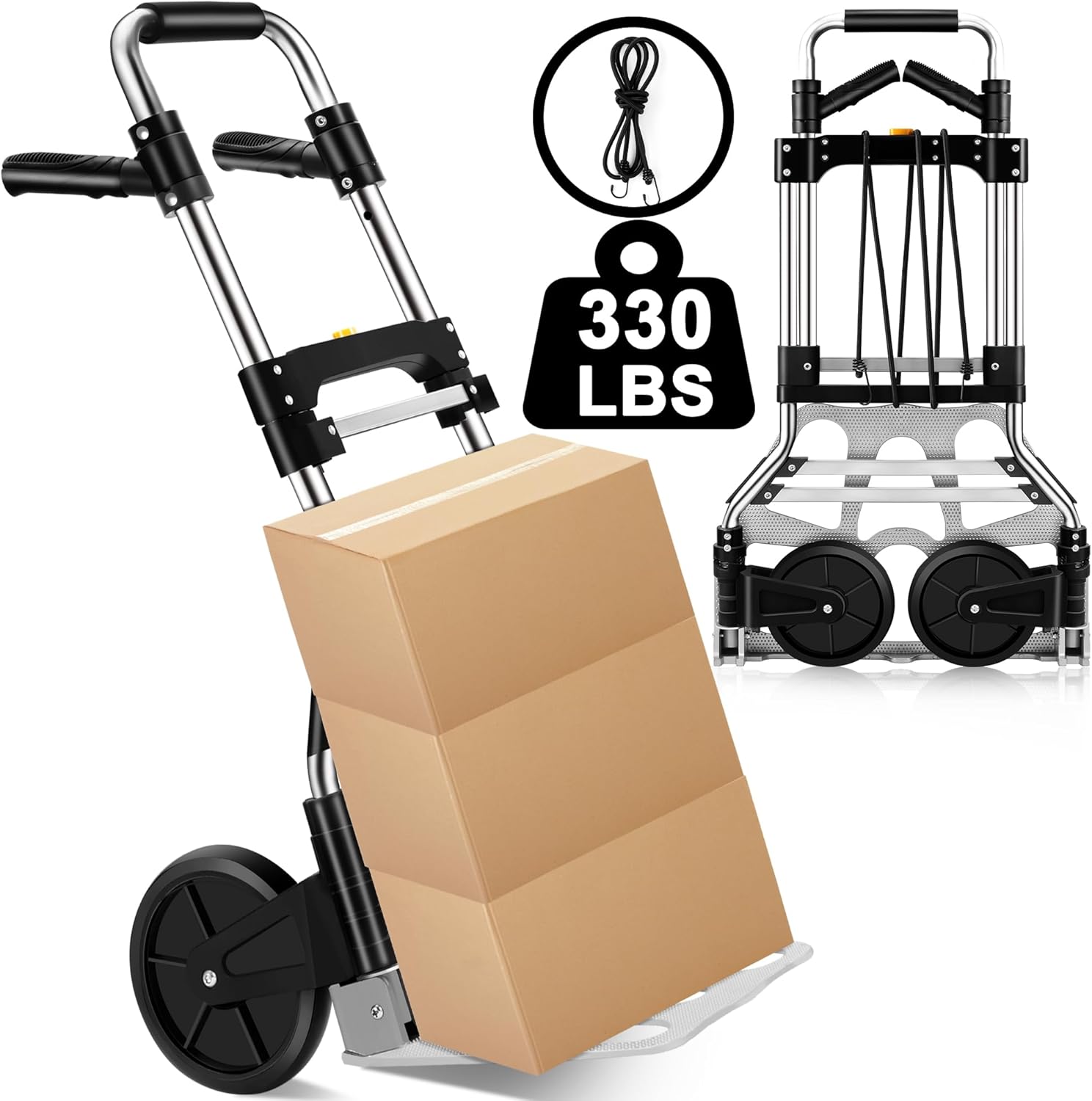 330 LB Capacity Folding Hand Truck Dolly Cart, Portable Aluminum Dolly Cart with...