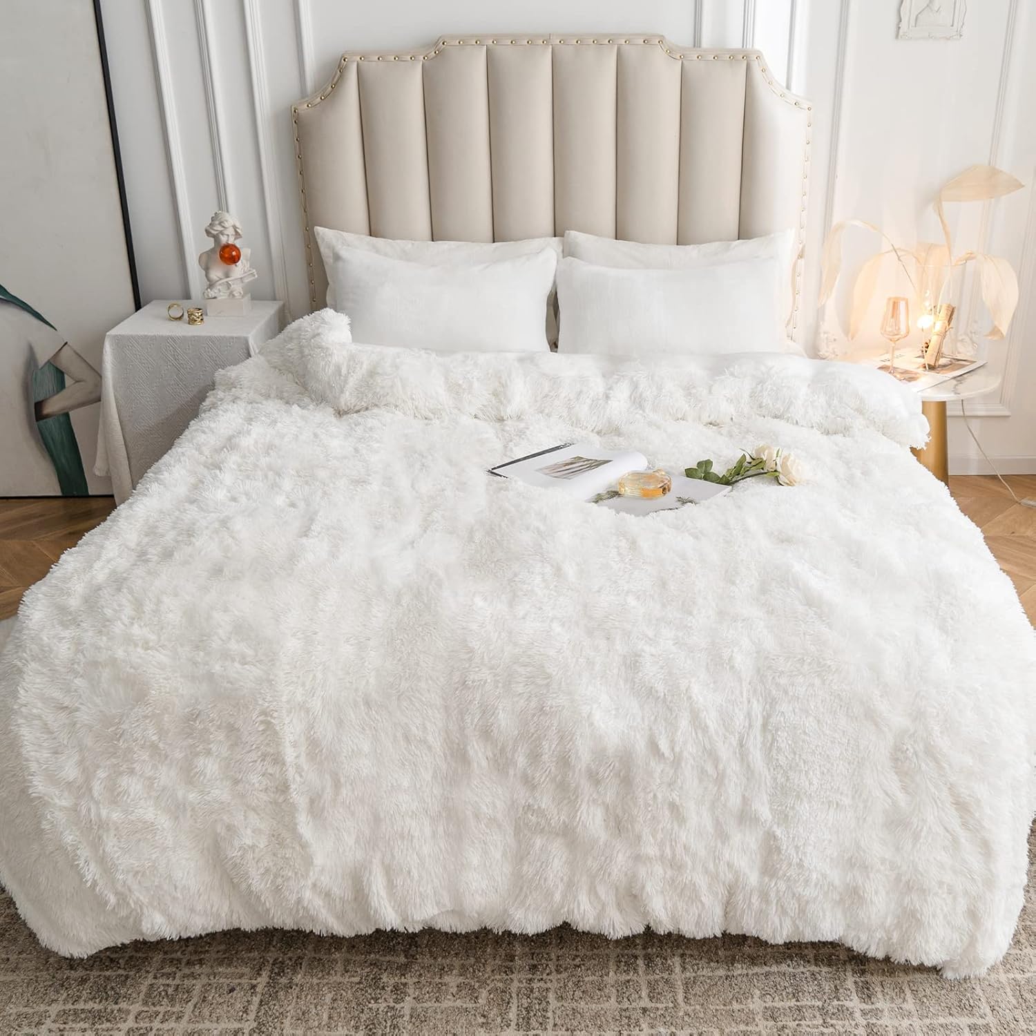CHOSHOME Plush Shaggy Duvet Cover King Size, 3 PCS Fluffy Comforter Fuzzy Flanne...
