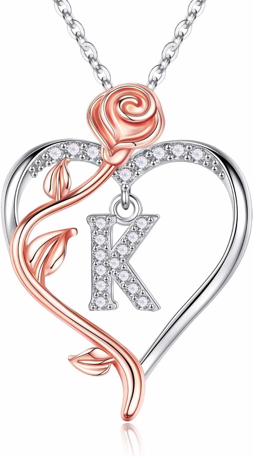Iefil Valentines Day Gifts for Her - 925 Sterling Silver Rose Heart Initial Neck...