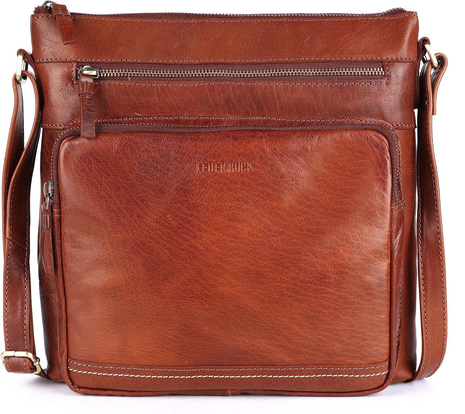 Olga Large Soft Real Leather Womens Crossbody Handbags and Purses-Triple Zip Pre...