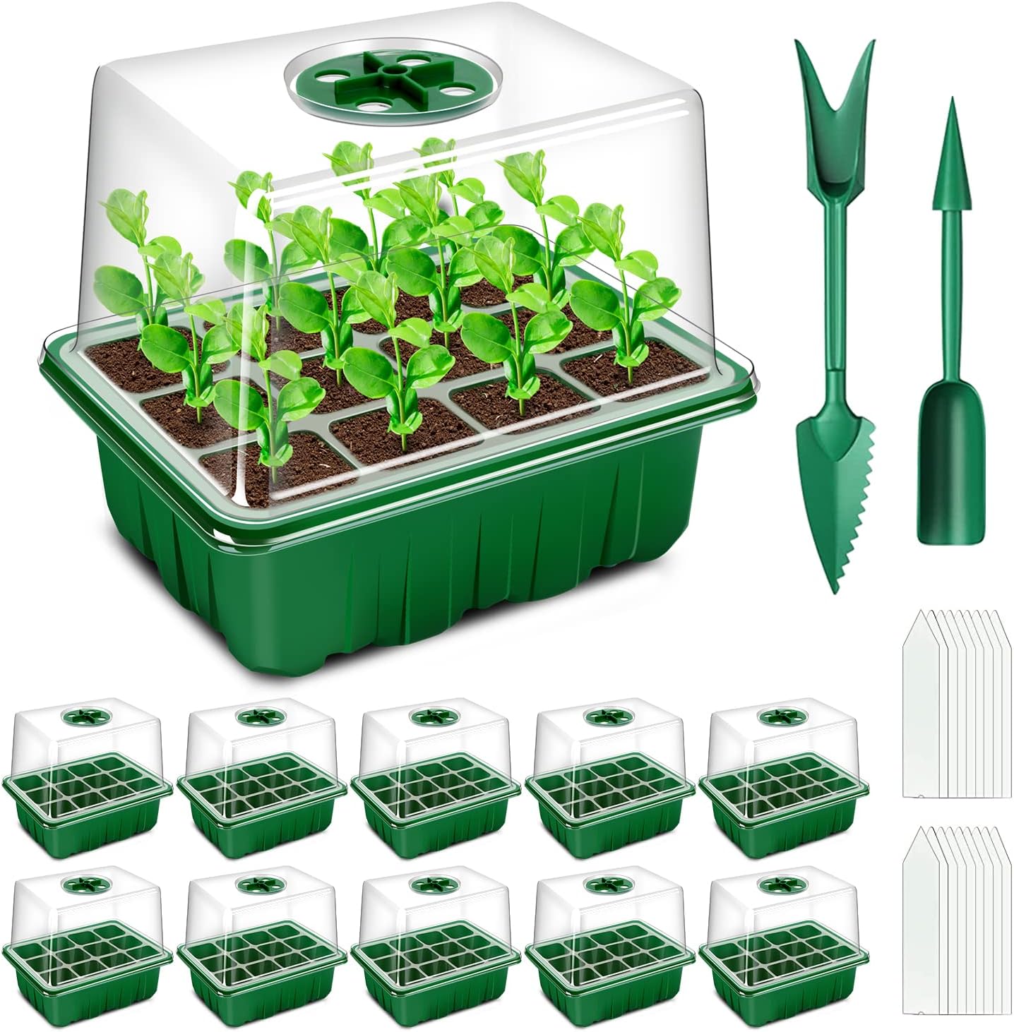YAUNGEL Seed Trays, 10 Pack 120 Cells Propagator with Heightened Lids, Growing T...
