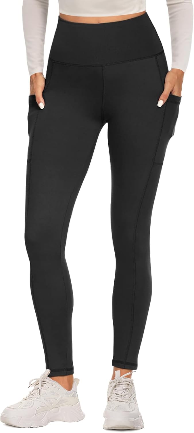 FOTOCITI Gym Leggings for Women with Pockets Black High Waisted Leggings Soft El...