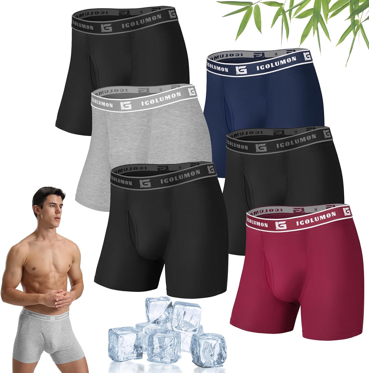 Mens Boxers Shorts Multipack Bamboo Boxers 6 Pack Breathable Underwear Trunks Lo...