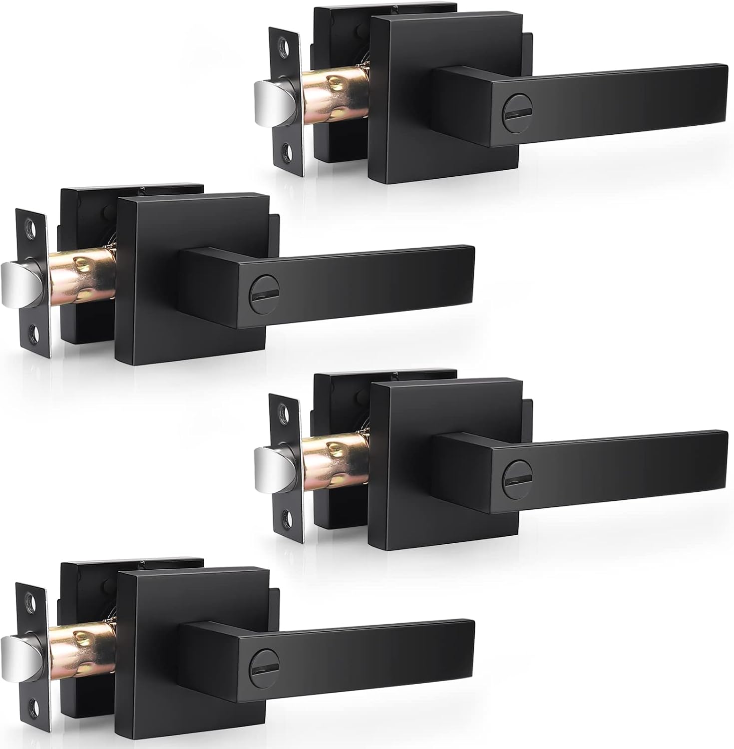 Probrico 4 Pack| Matte Black Square Privacy Door Levers Bed Bath Door Handles, H...