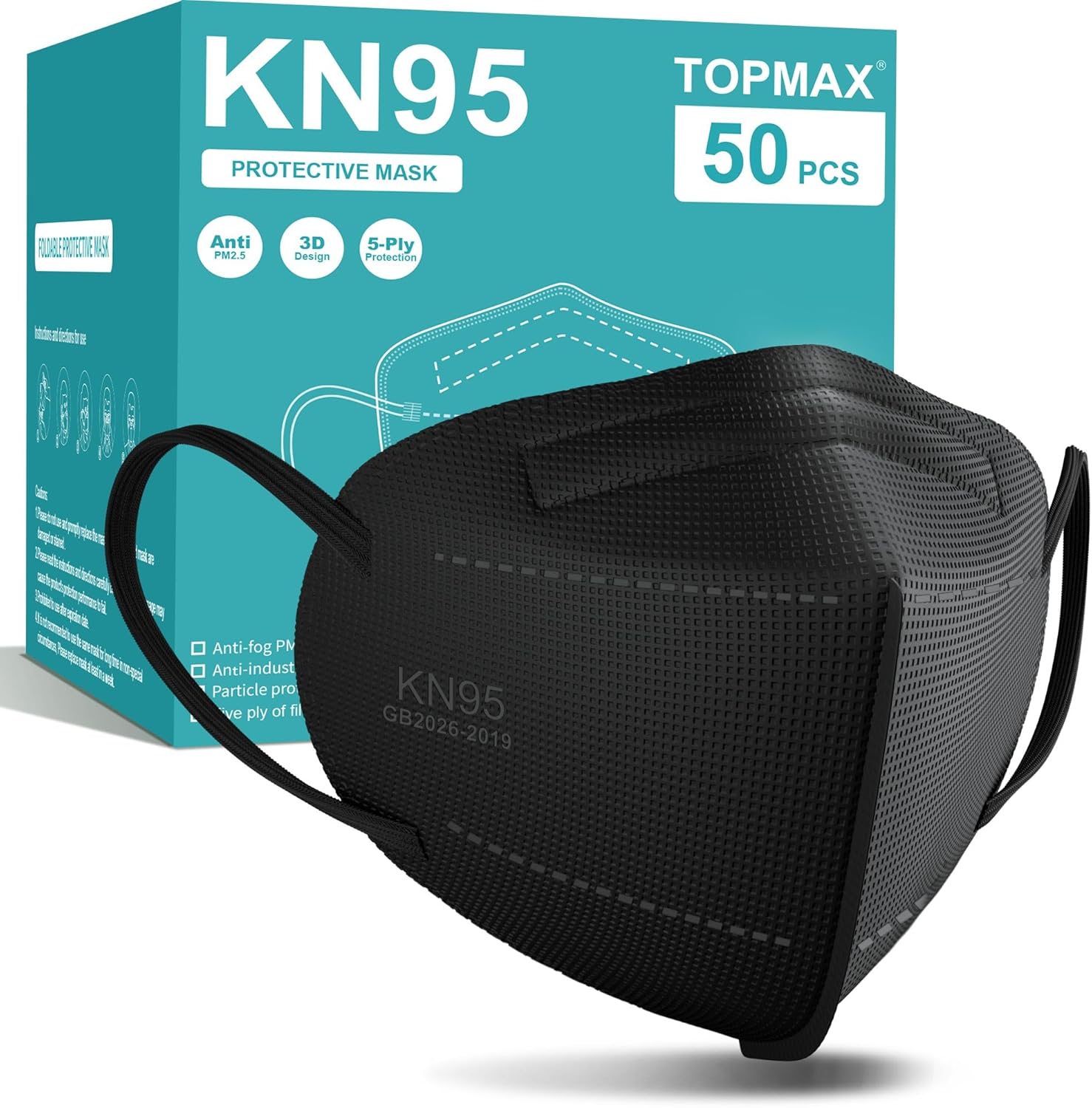 TOPMAX KN95 Face Masks 50 Pack 5-Ply Breathable Fi...