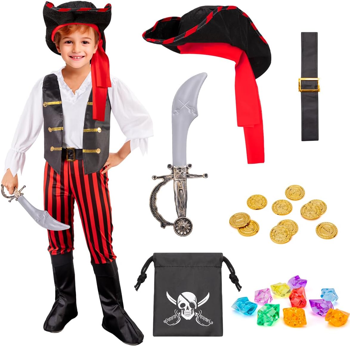 MELAND Pirate Costume Kids, Boys Girls Dress Up with Pirate Hat, Boot-covers for...
