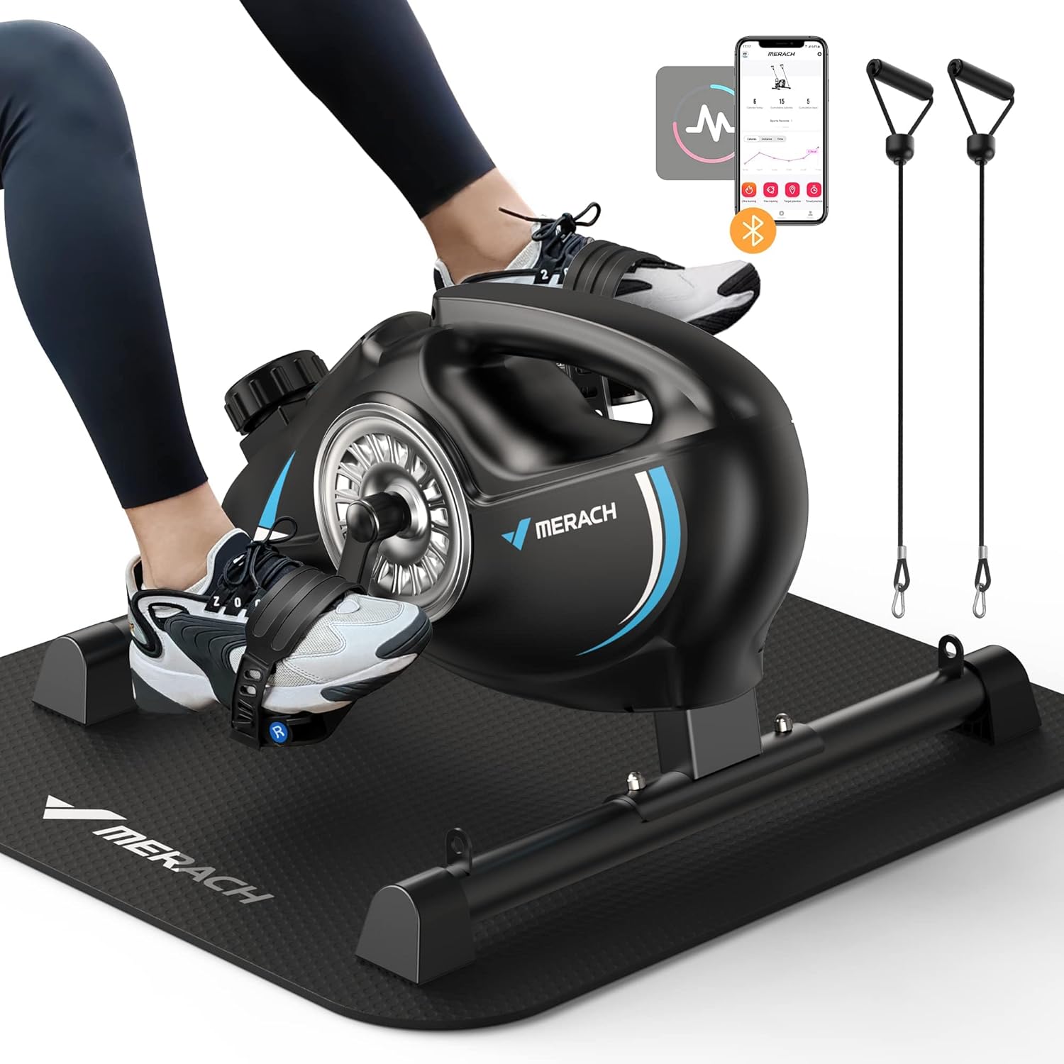 Under Desk Bike Pedal Exerciser, Quiet Magnetic Mini Exercise Bike with MERACH A...