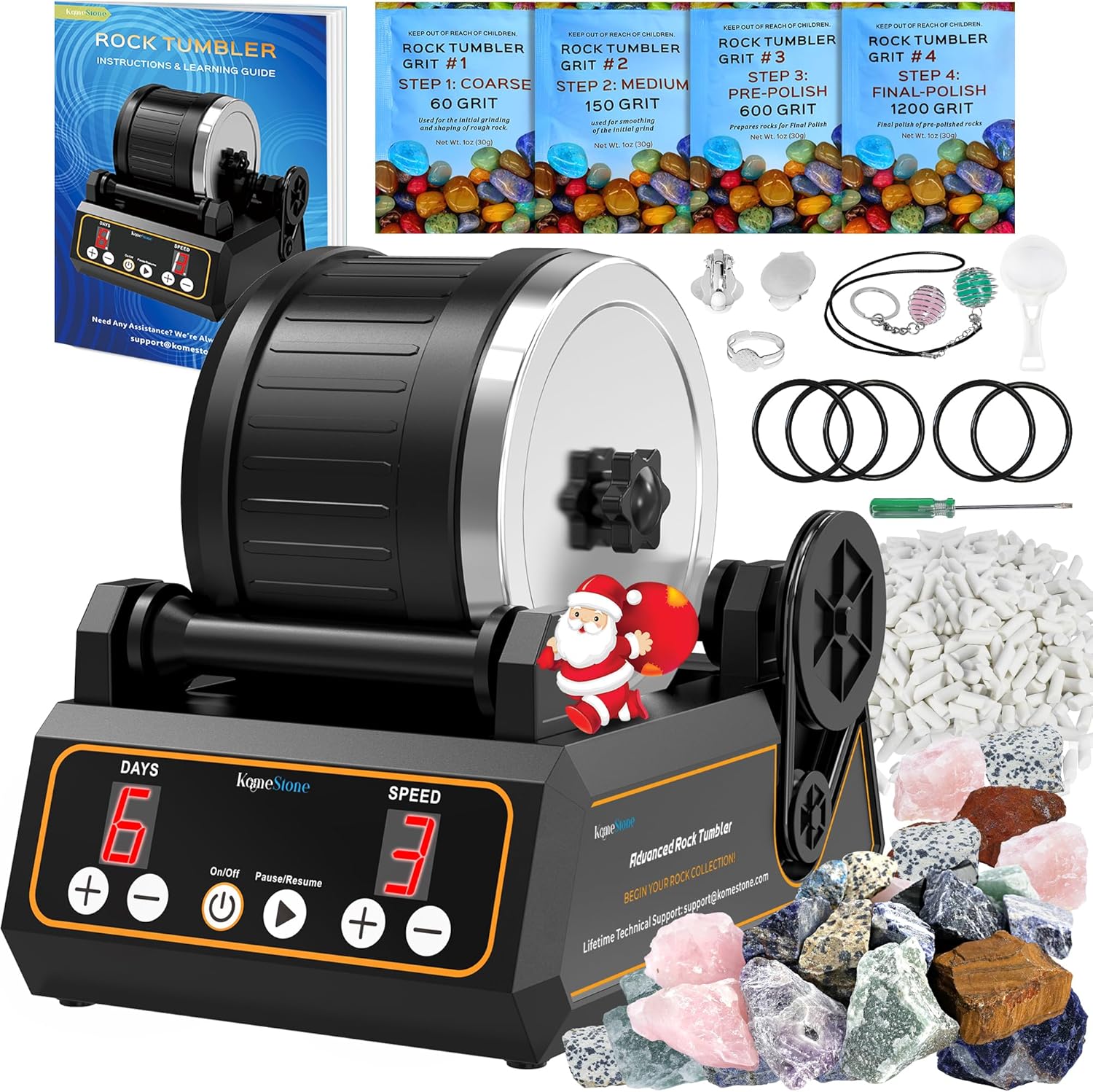 Rock Tumbler Kit, K1 Professional Large 2.5LB Capacity Edition - Memory Function...