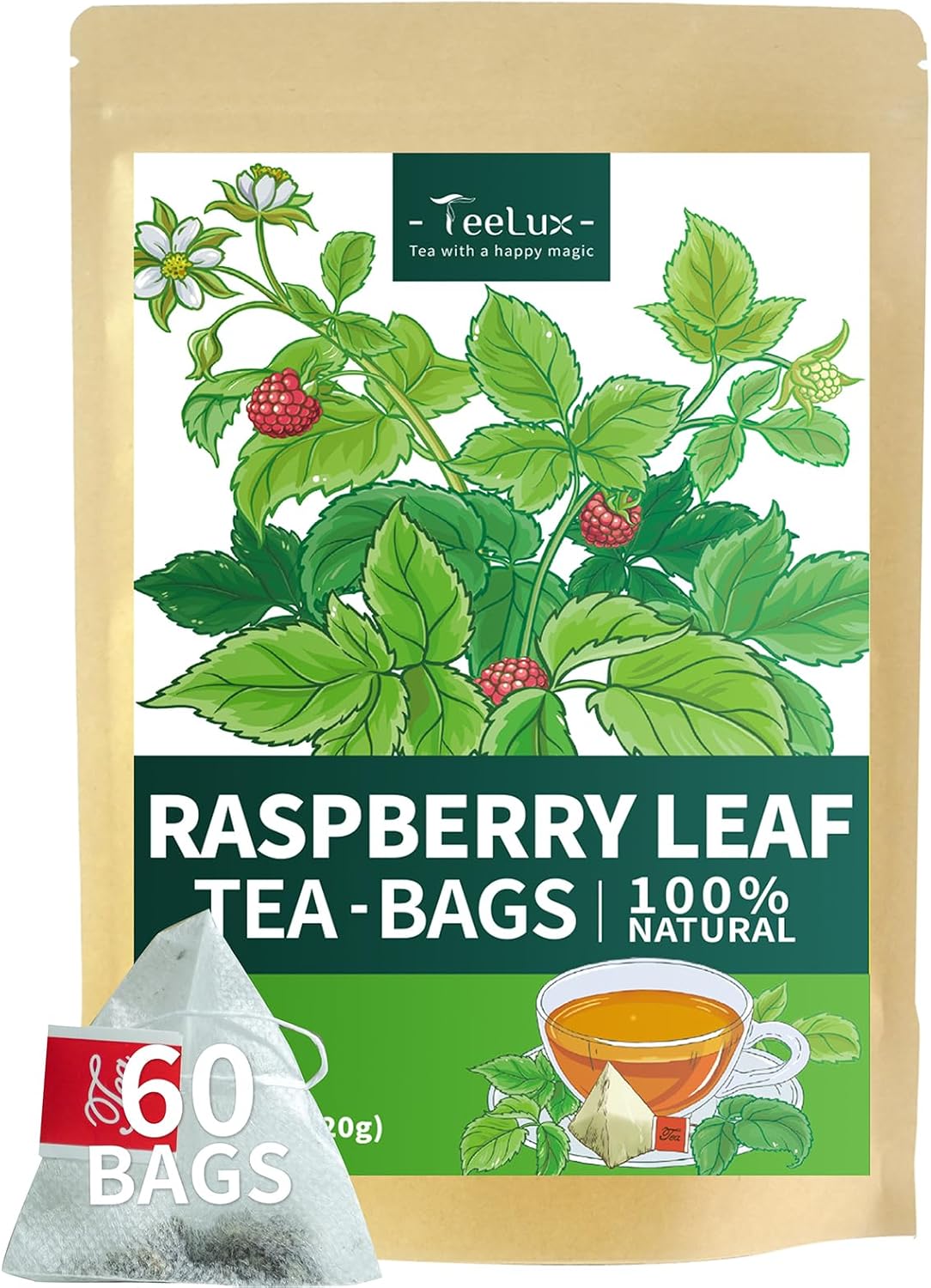 TeeLux Raspberry Leaf Tea Bags 60 Count, Pure Natural Raspberry Leaves, Caffeine...
