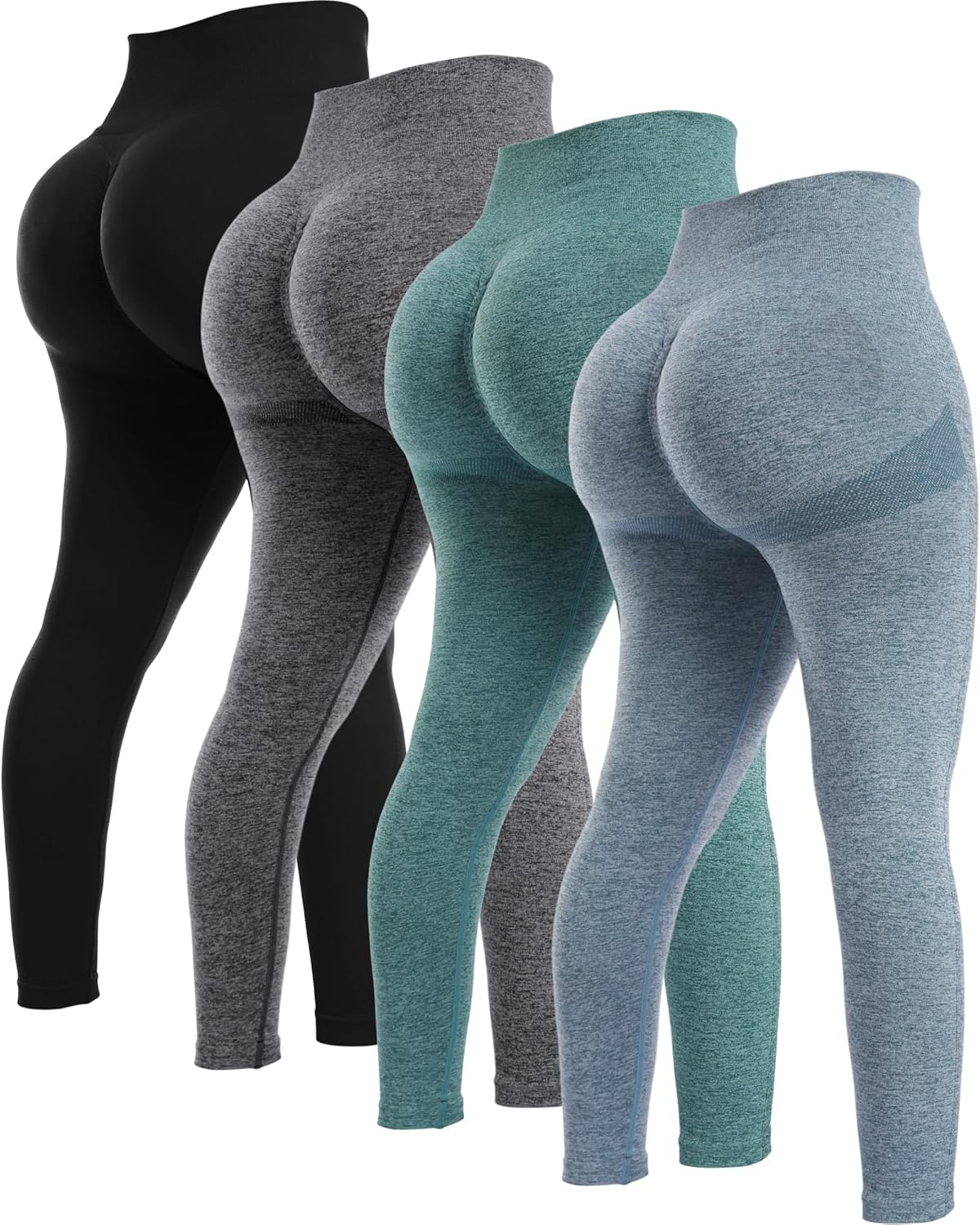 NORMOV 4 Piece Butt Lifting Workout Leggings for Women, Seamless Gym Scrunch Boo...