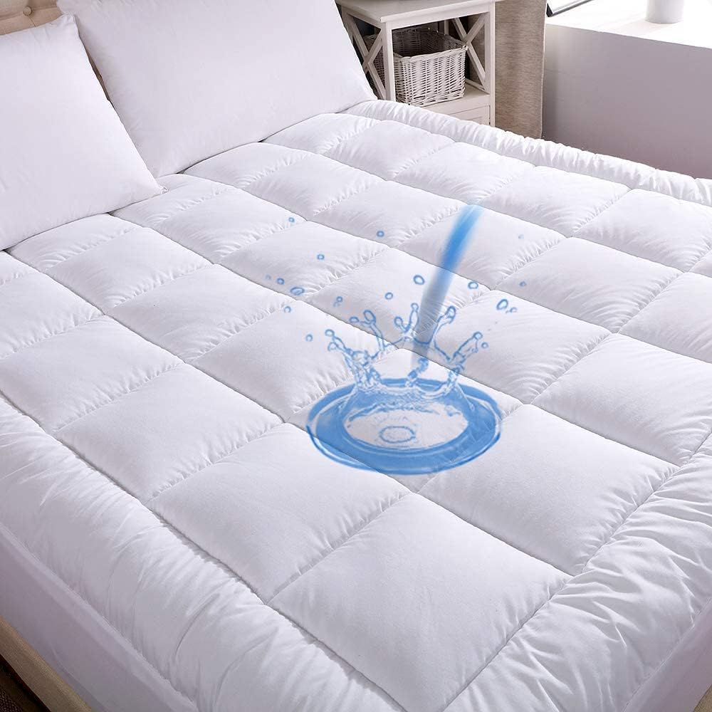 WhatsBedding Waterproof Mattress Pad Twin Size Cotton Top Down Alternative Filli...