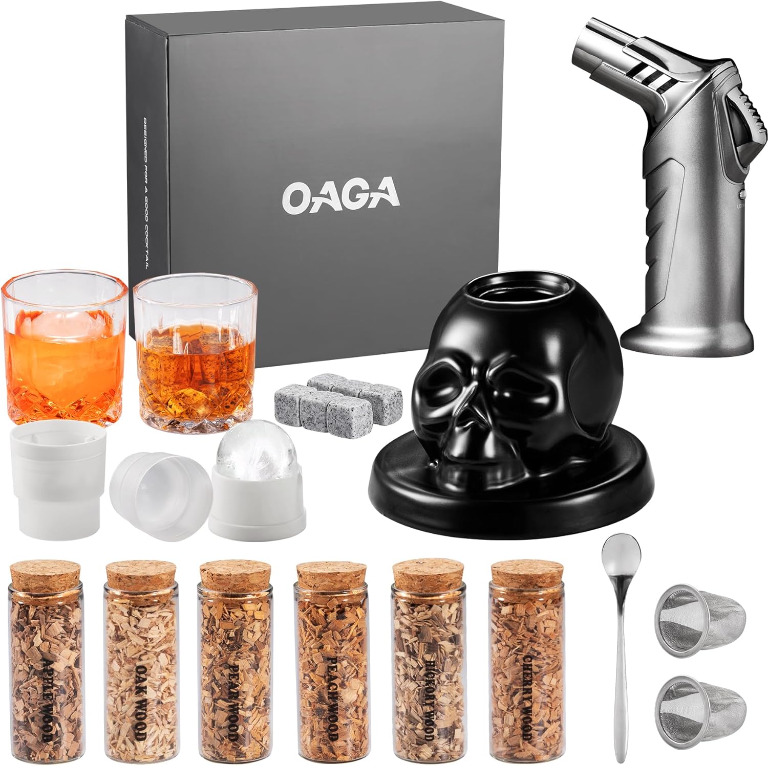 Whiskey Smoker Kit with Torch - 21 Sets - 6 Flavors Wood Chips - Bourbon, Cockta...