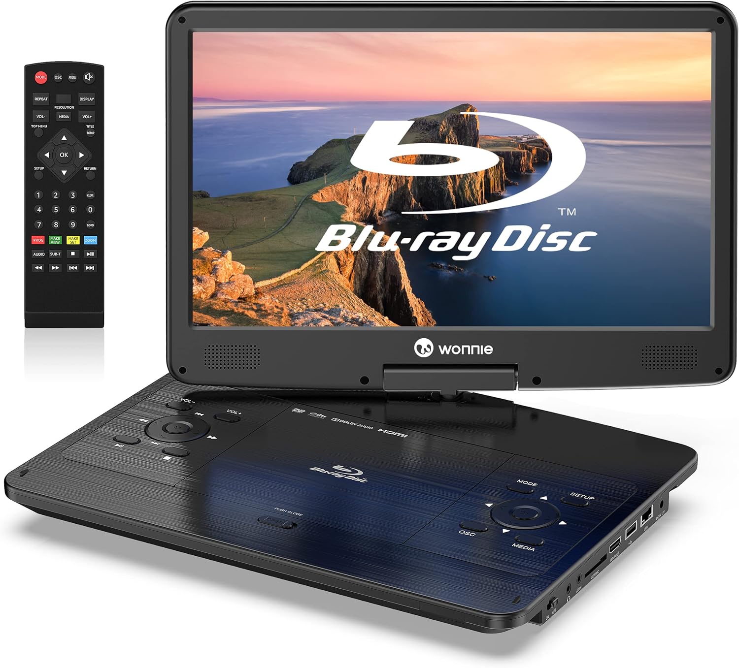 WONNIE 16.9" Portable Blu ray DVD Player with 14.1" 1080P HD Swivel Screen, 4-Ho...