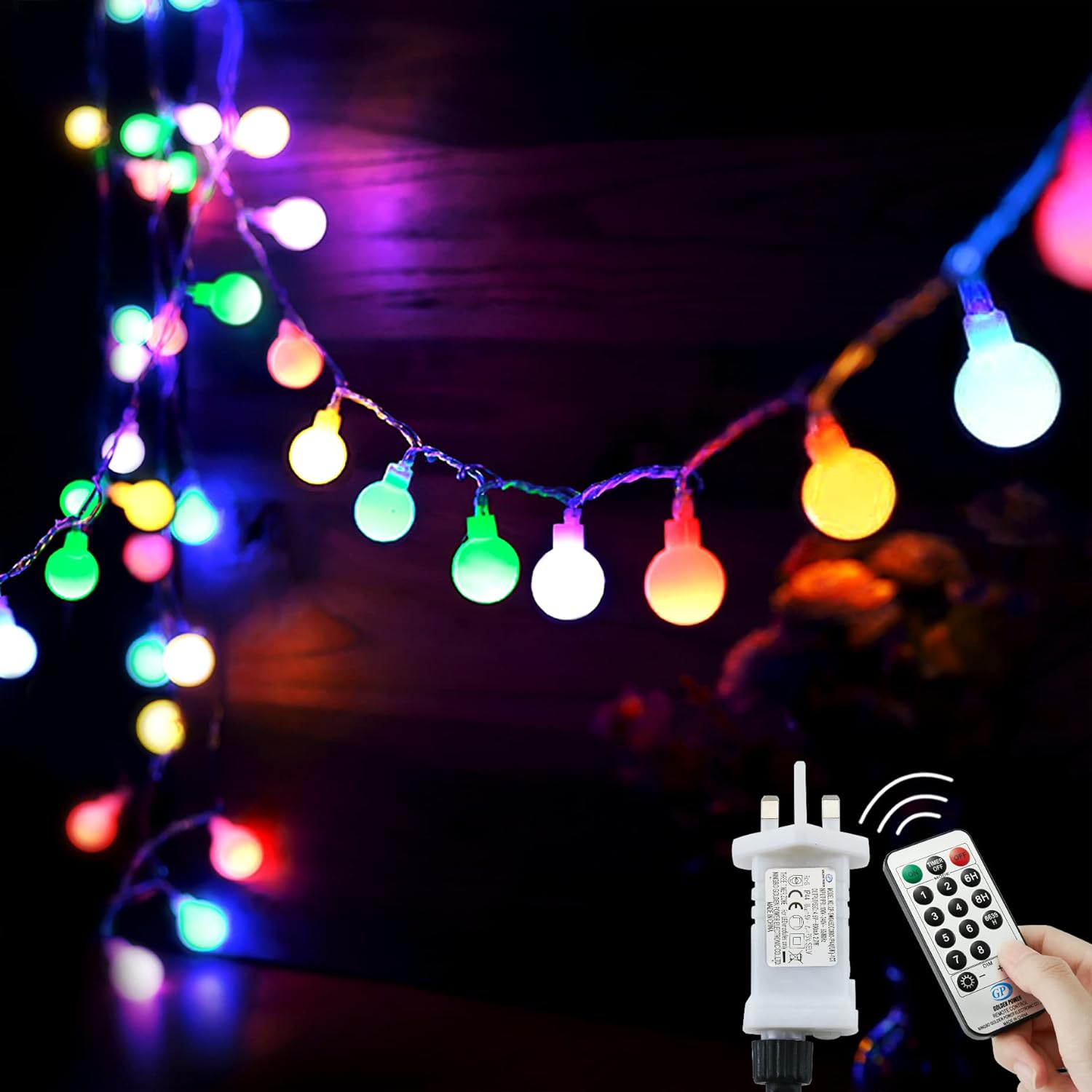 Augone Globe String Lights Waterproof, 15M/49Ft 120 LED Fairy Lights Plug in, 8...