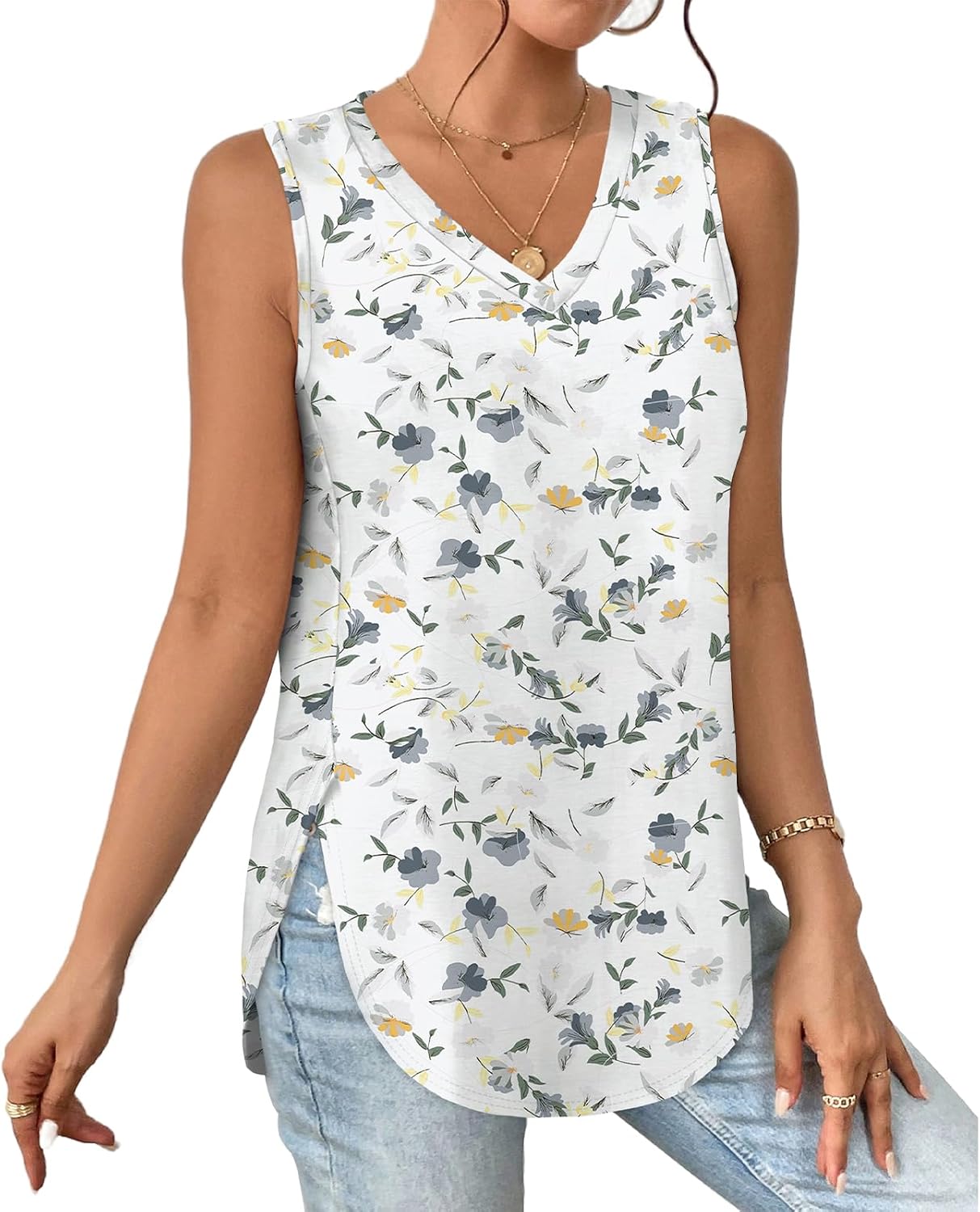 XIEERDUO Womens Tank Tops V Neck Eyelet Embroidery Casaul Sleeveless Shirts Flor...