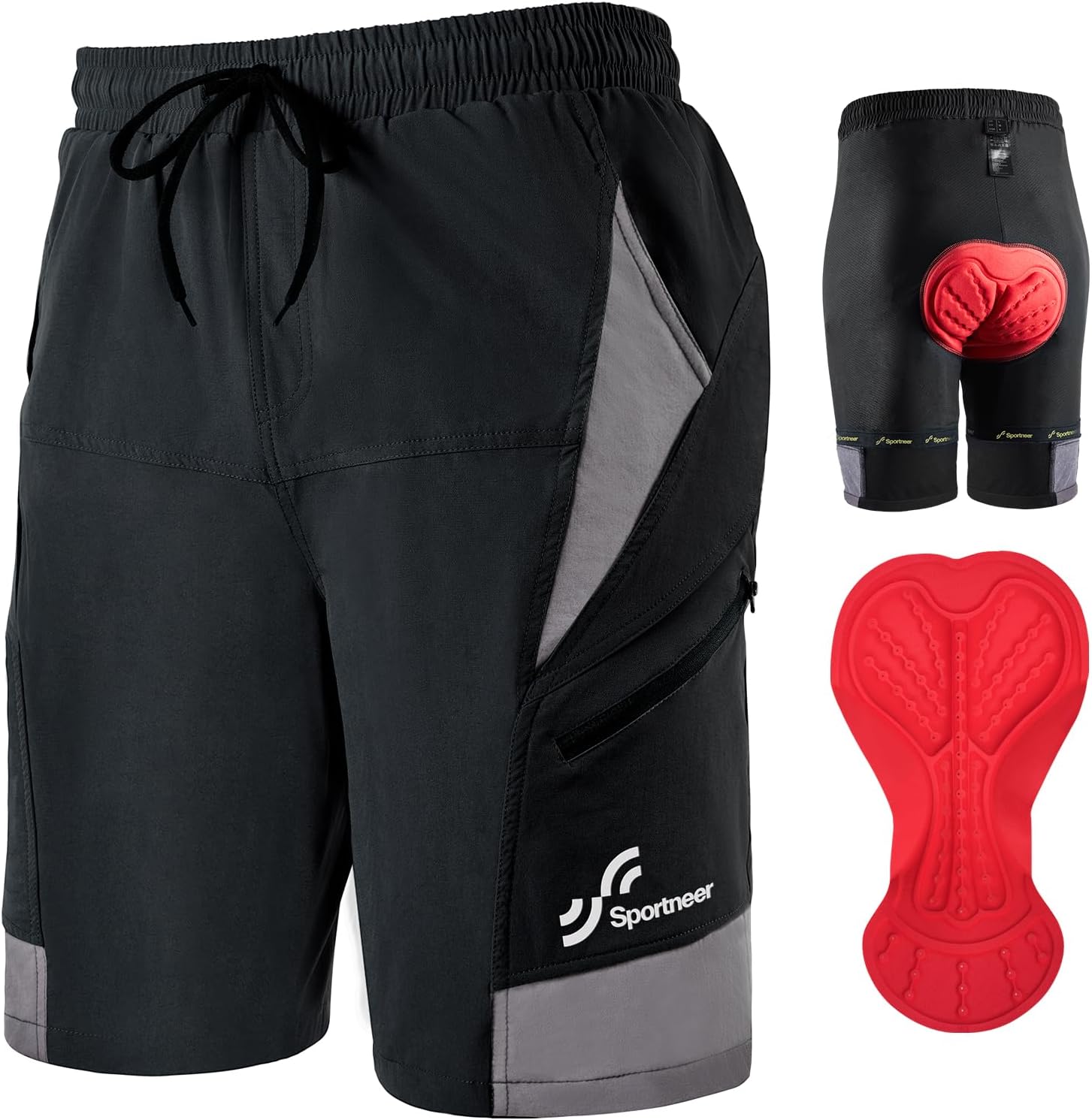 Sportneer Men's MTB Shorts MTB Shorts Padded Bike Shorts for Men, 3D Padded Moun...