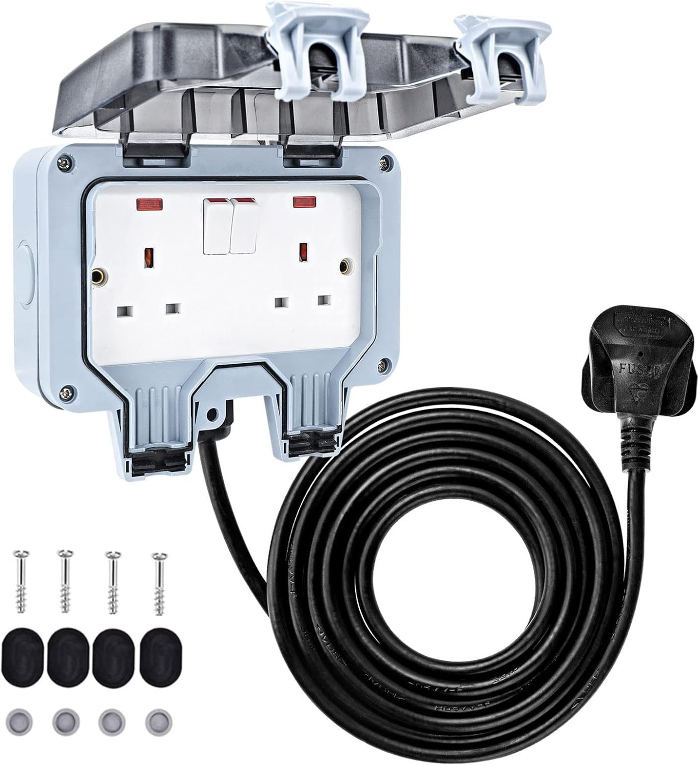 Youyijia 15M 2 Gang IP66 Outdoor Waterproof Socket with Extension Lead 13Amp Dou...