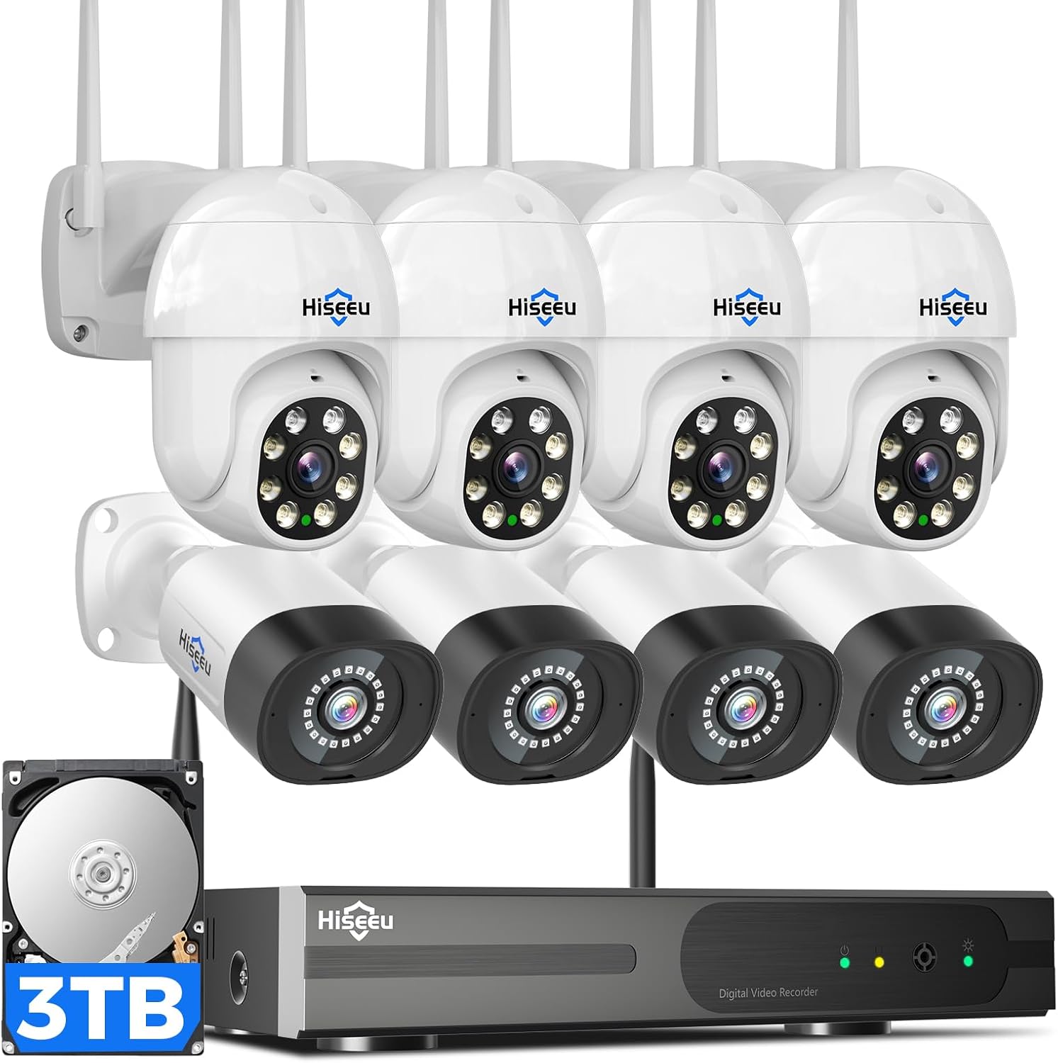 Hiseeu Wireless Security Cameras System [WiFi Pro & Plug in Cable] 5MP PTZ& Bull...