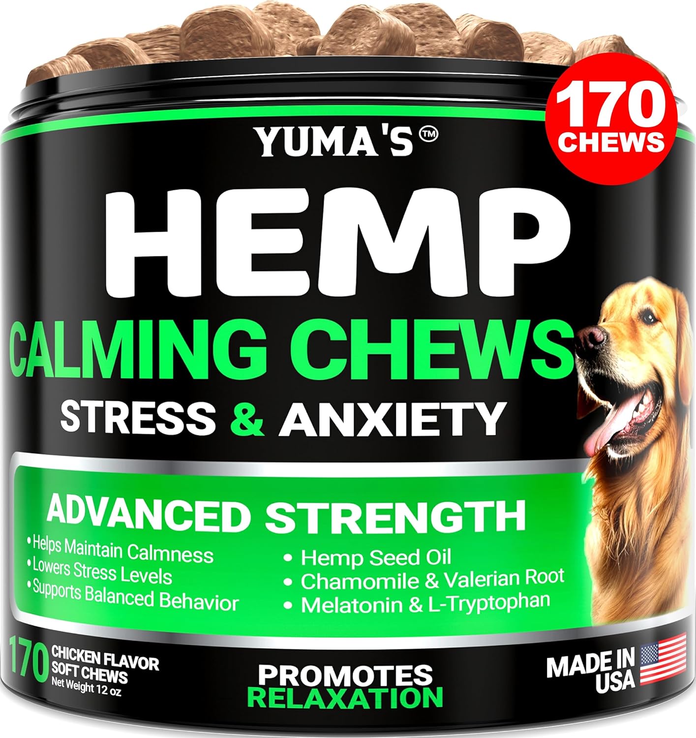 YUMA'S Hemp Calming Chews for Dogs - Advanced Dog Calming Chews - 170 Chews - An...