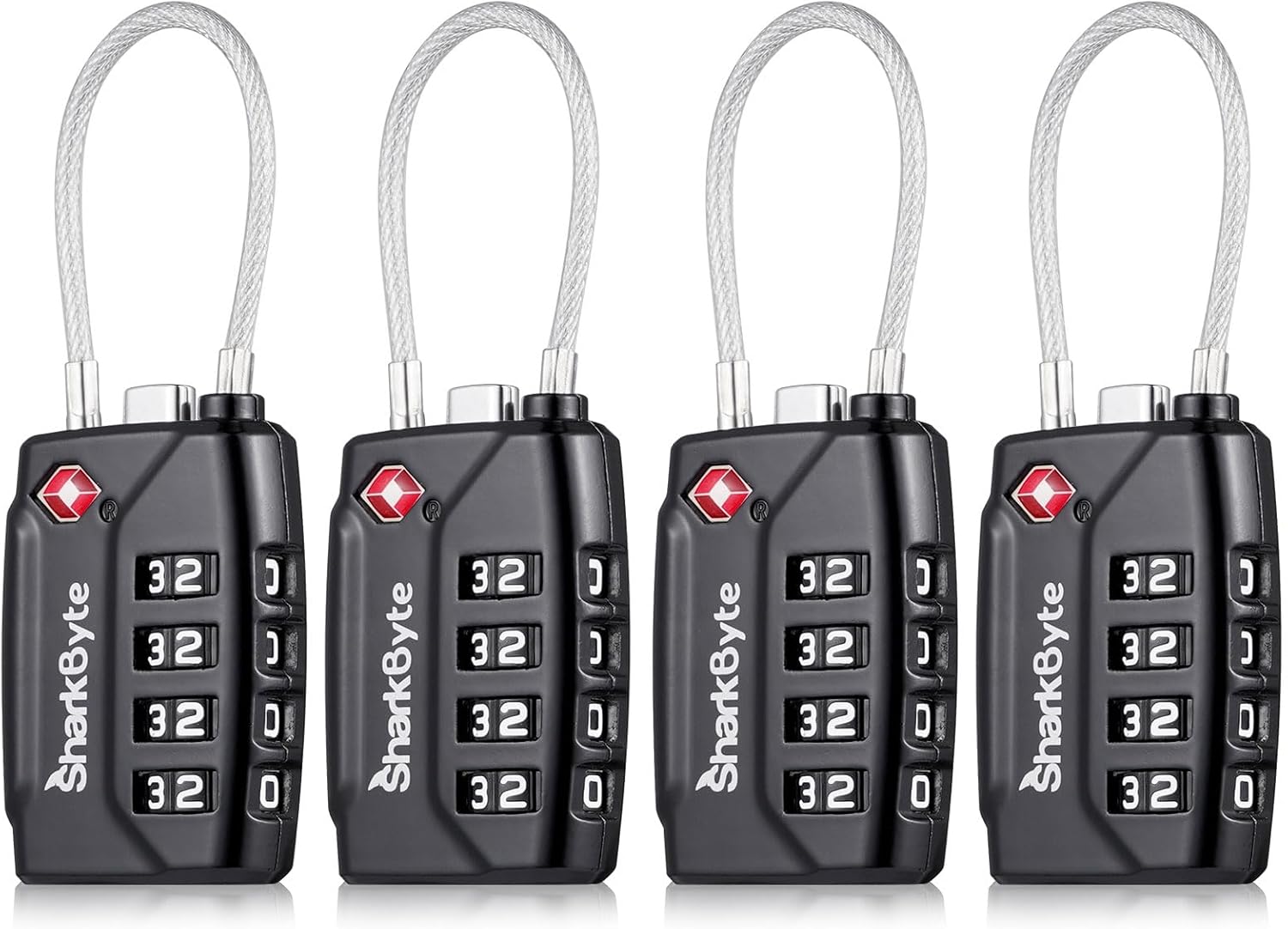 SharkByte TSA Approved Suitcase Locks - 4-Dial Security Travel Combination Padlo...