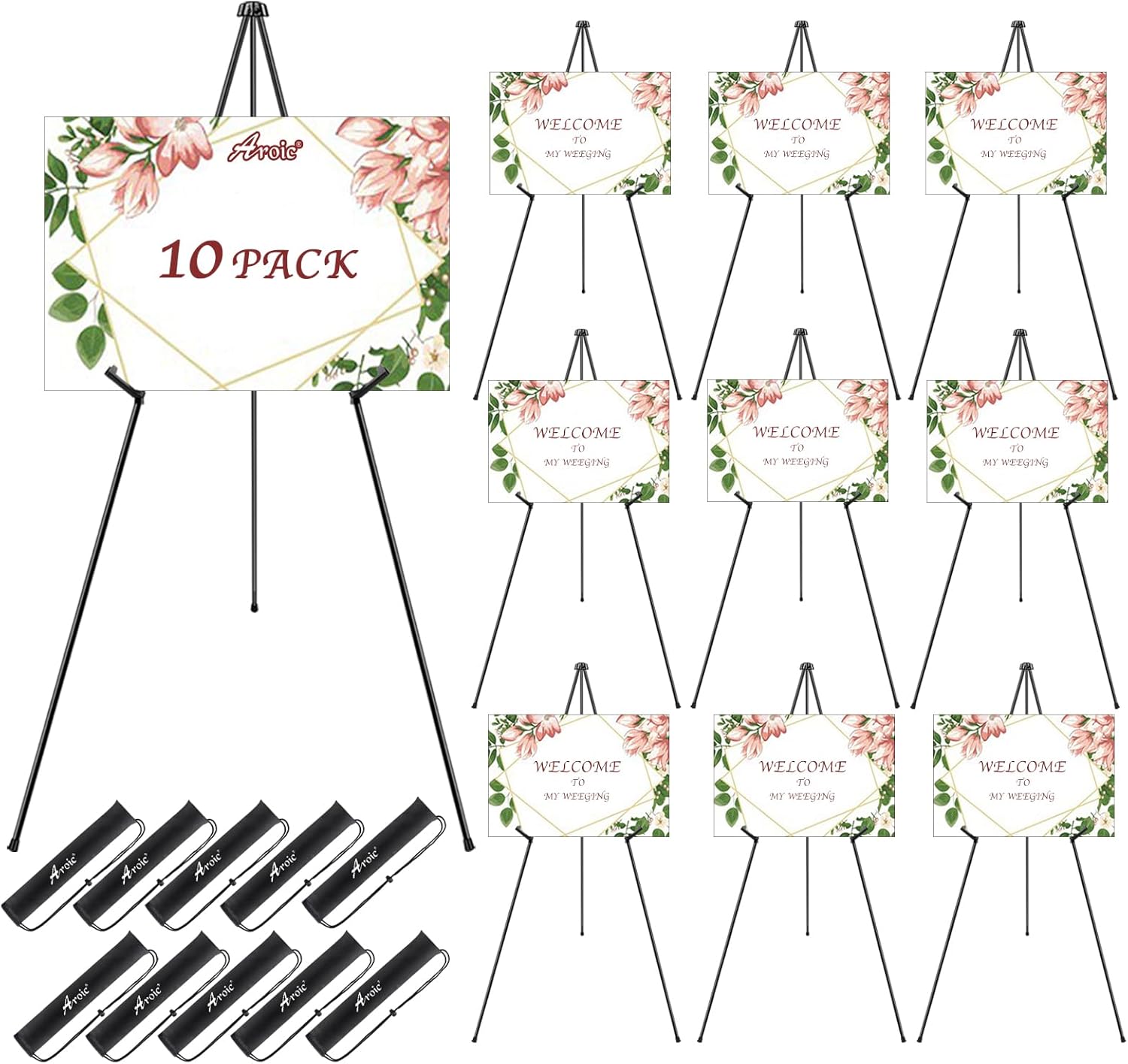 AROIC 63 "Easel Stand for Display, 10 Pack Portable Foldable Metal Easel, Easels...