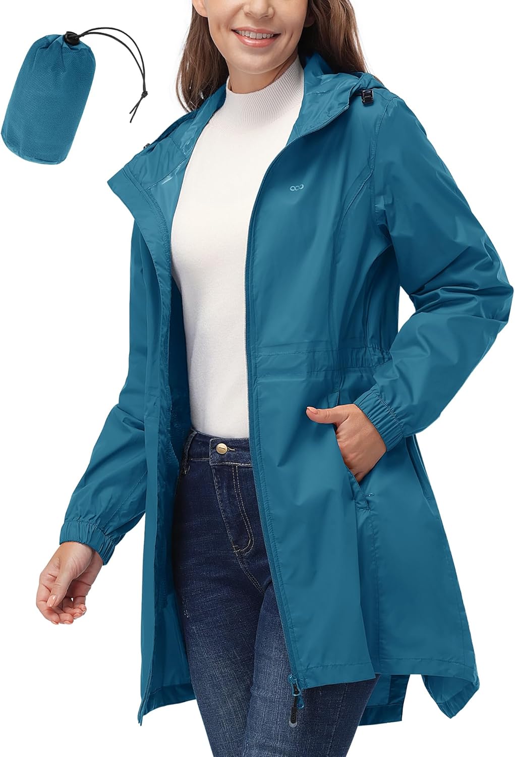 33,000ft Women's Waterproof Long Rain Coats Packable Rain Jacket with Hood Trenc...