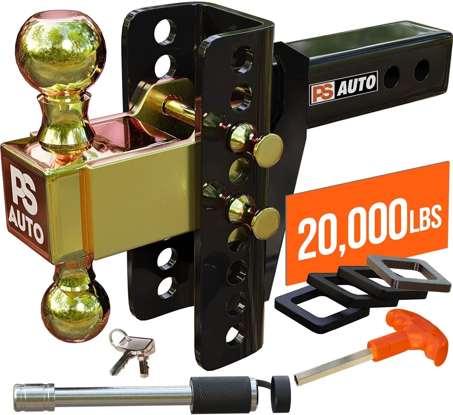 Adjustable Drawbar Trailer Hitch - 20,000 LBS, Fits 2 and 2-5/16 Inch Balls, For...