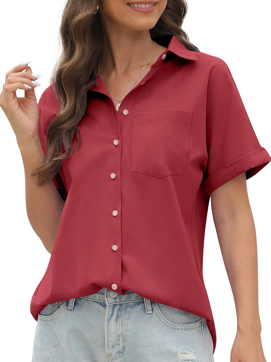 CUNLIN 100% Cotton Short Sleeve Shirts for Women Button Down Shirt Womens Blouse...