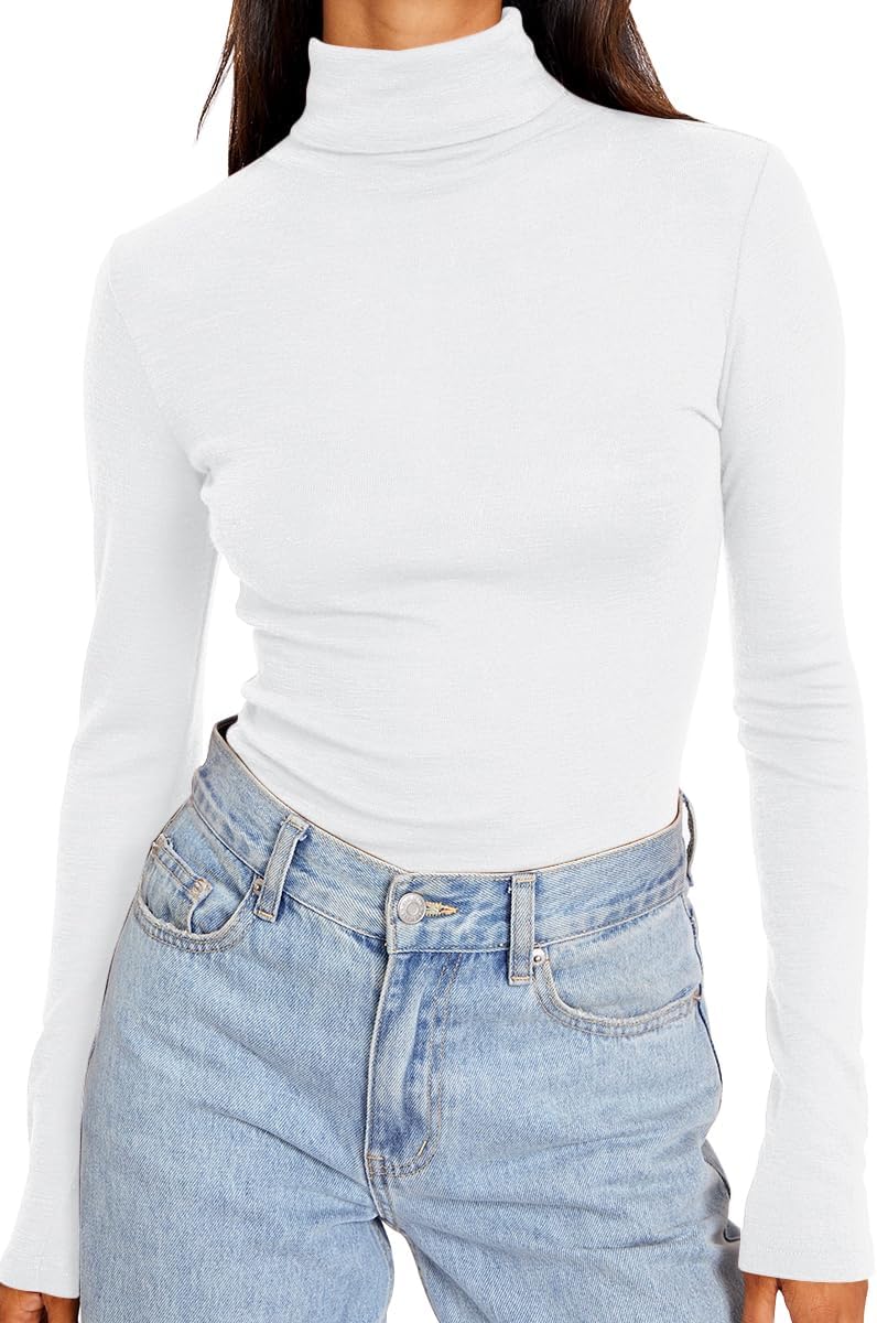 Trendy Queen Women's Turtleneck Long Sleeve Shirts Fall Fashion Basic Thermal Un...