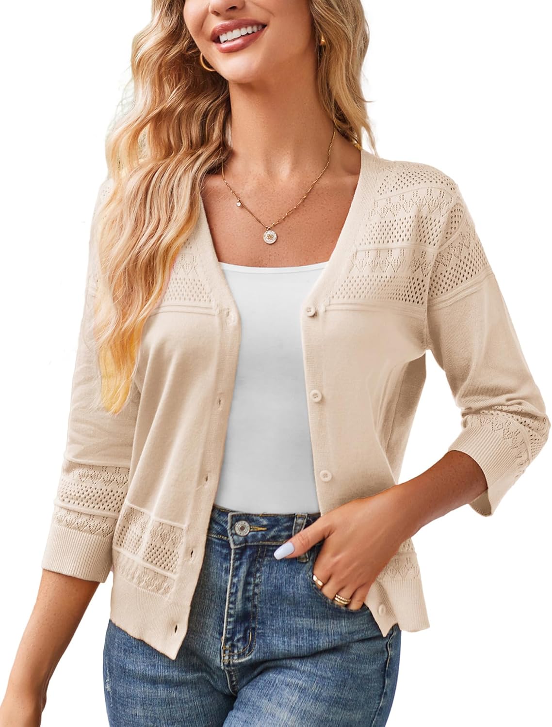 GRACE KARIN Women's 2025 Cropped Cardigan 3/4 Slee...