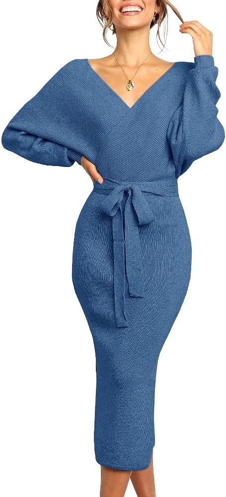 Chang Yun Women's Long Maxi Sweater Dresses Sexy Wrap Batwing V Neck Slit Open B...