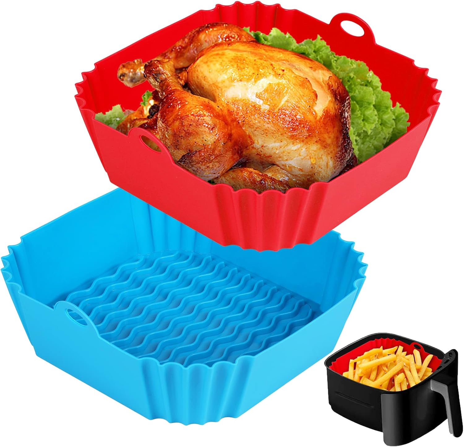 2 PCS Square Silicone Air Fryer Liners - 8 Inch Re...