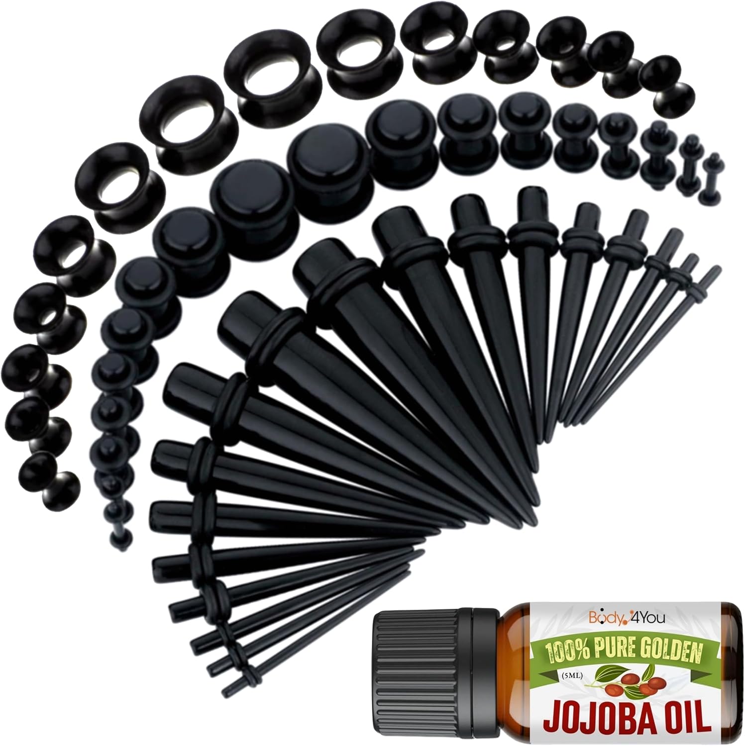 BodyJ4You 54PC Ear Stretching Kit 14G-12mm - Aftercare Jojoba Oil - Acrylic Plug...