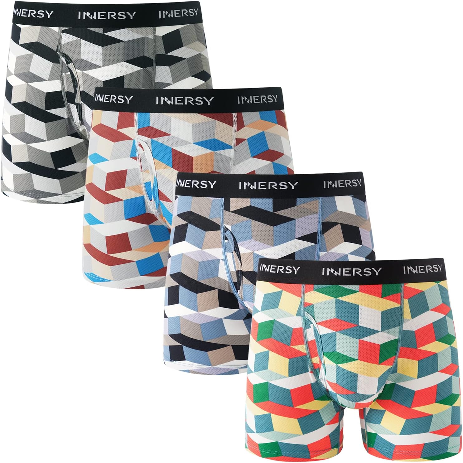 INNERSY Men's Mesh Boxer Briefs Cooling Breathable Sports Underwear W/Fly 4-Pack...