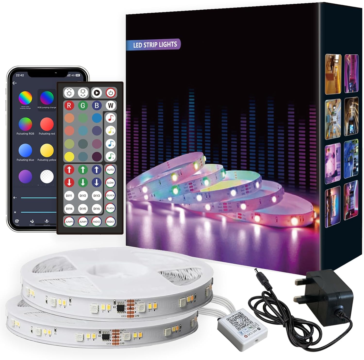 LATKRUU LED Strip Lights with Remote, 30M LED Lights Bluetooth RGB Lights LED Ta...