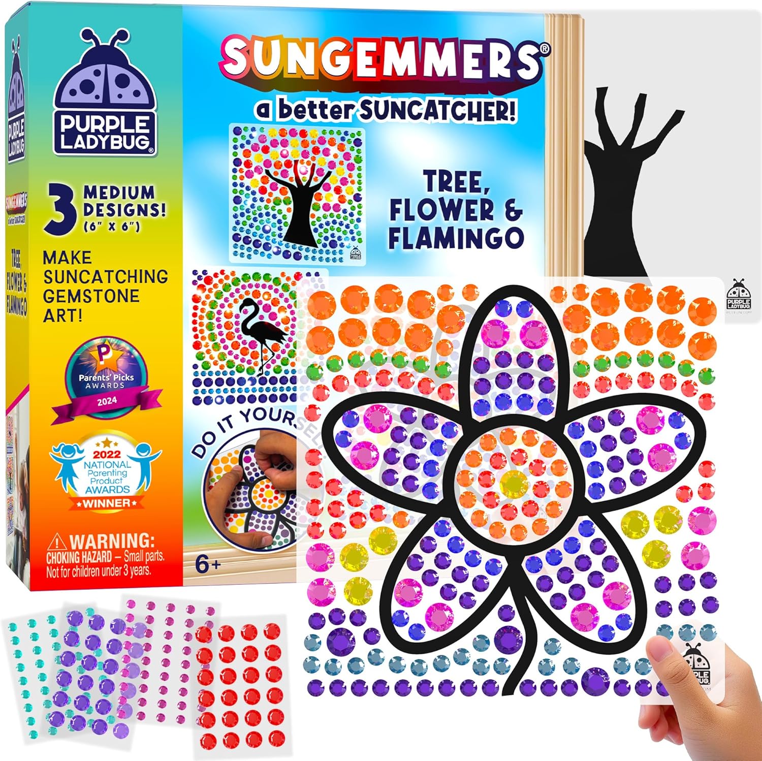SUNGEMMERS Suncatcher Tree, Flower, & Flamingo Gem Window Art for Kids Age 6+ -...