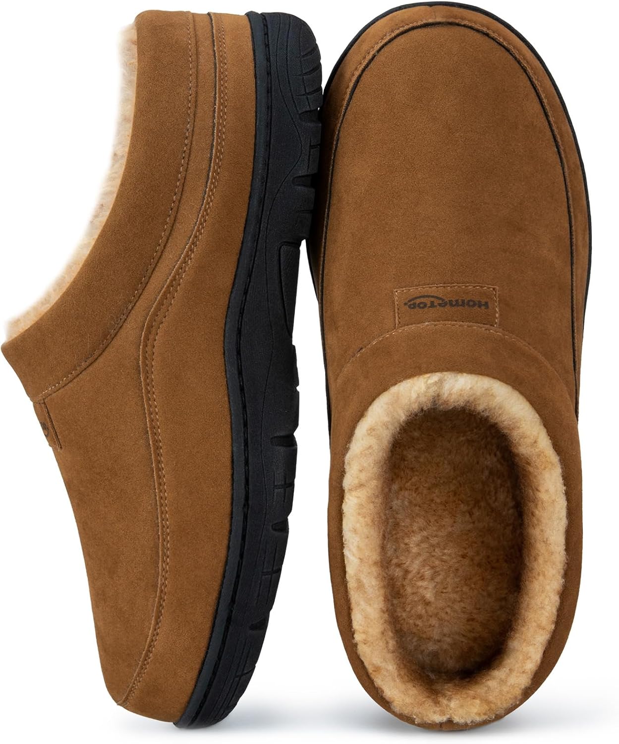 HomeTop Men's Moccasin Slippers Soft Warm Non-slip Memory Foam Indoor House Shoe...