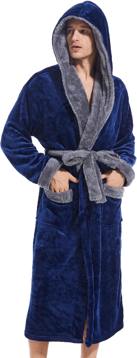Inner Wish Mens Hooded Robe, Plush Long Bath robes Cozy Warm Bathrobe Fuzzy male...