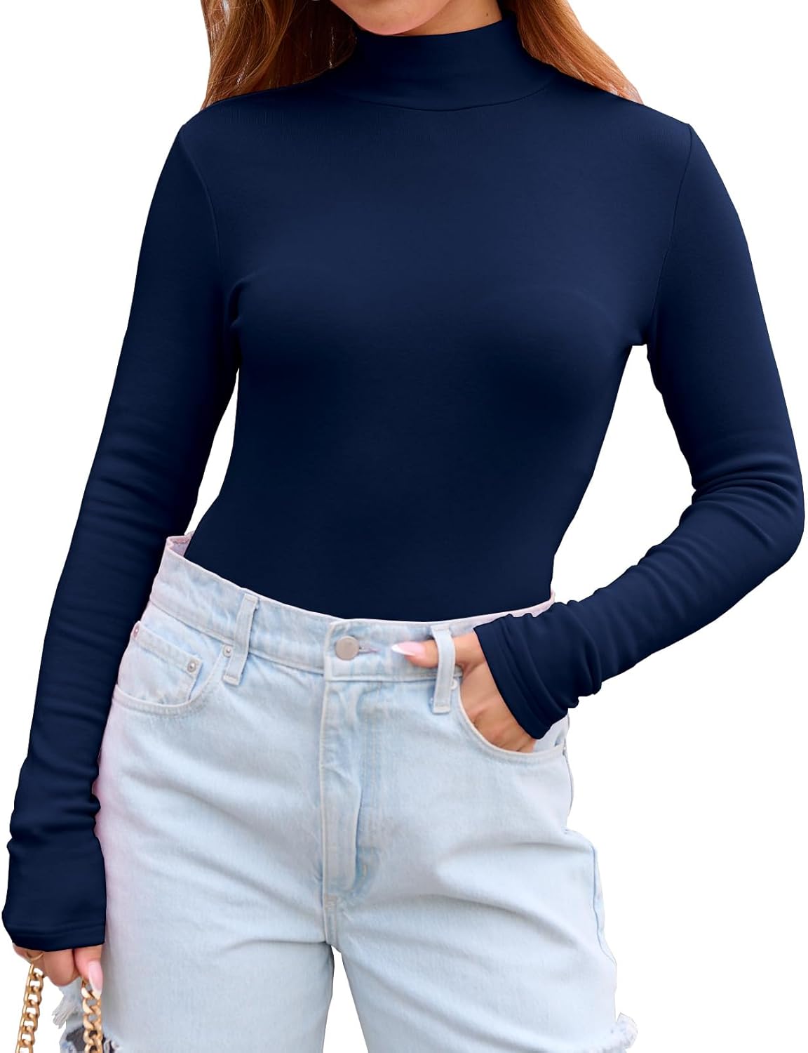 Abardsion Women's Long Sleeve Mock Turtleneck Shirts 2025 Fleece Lined Base Laye...