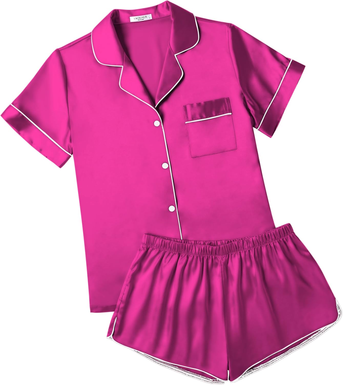 Ekouaer Womens Silk Satin Pajamas Short Sleeve Sleepwear Soft Button Down Lounge...