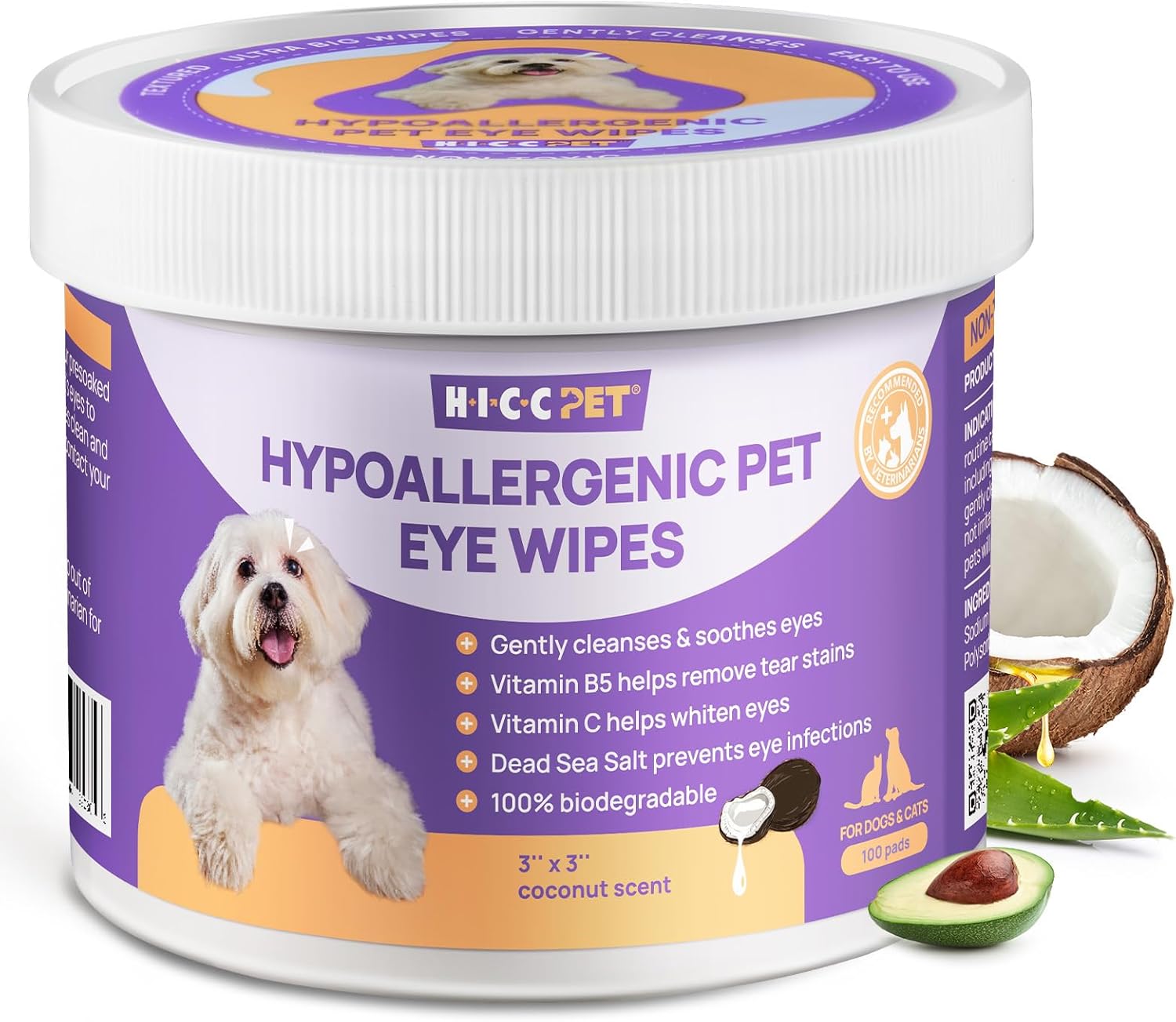 HICC PET Eyes Wipes for Dogs & Cats - Gently Remove Tear Stain, Debris, Discharg...