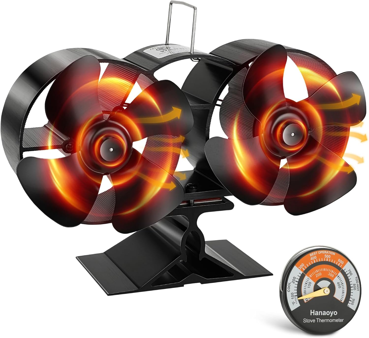 Hanaoyo Stove Fan, Log Burner Fan with Double Motors, Wood Burning Stove Fan Hea...