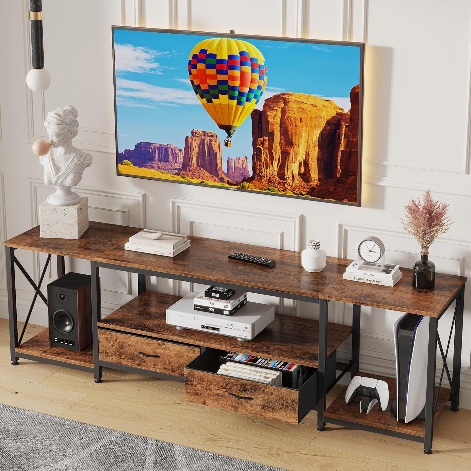 TV Stand with Fabric Drawers for 65 70 75 Inches TV - Entertainment Center and I...