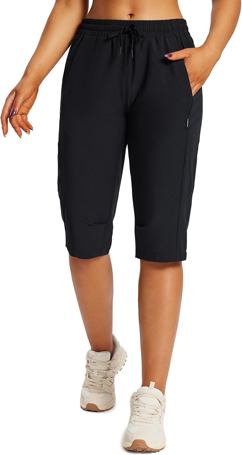 BALEAF Women's 15" Long Shorts Below The Knee Capri Hiking Cargo Shorts Lightwei...