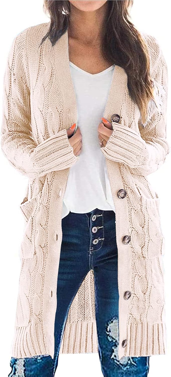 PRETTYGARDEN Long Sleeve Cable Knit Long Cardigan for Women 2025 Fall Winter Chu...