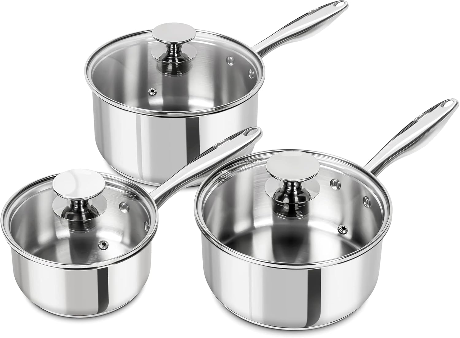 MICHELANGELO Stainless Steel Saucepan Set with Lids 1QT & 2QT & 3QT, Stainless S...
