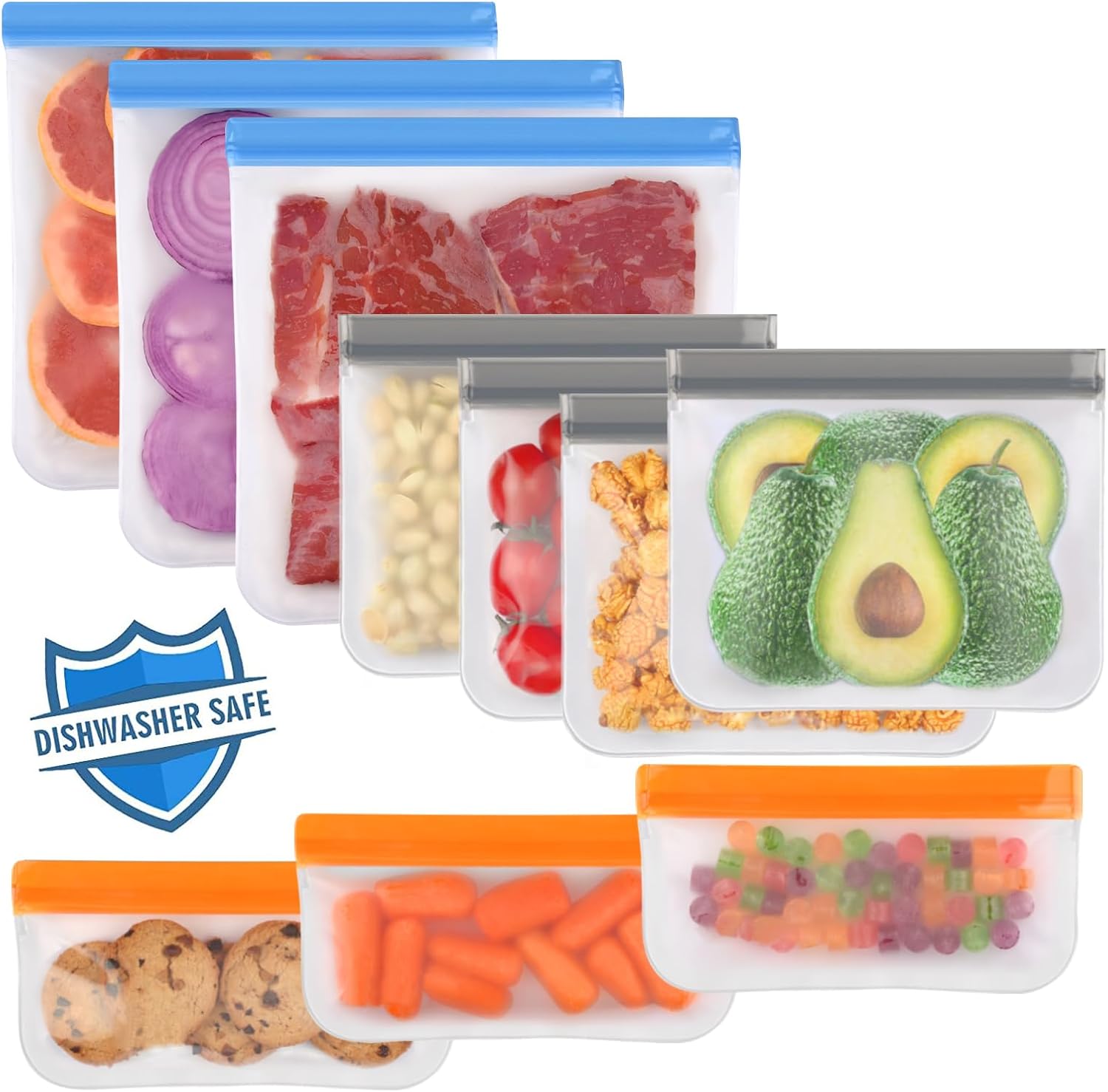 Lerine 10 Pack Dishwasher Safe Reusable Bags Silicone, Leakproof Reusable Freeze...